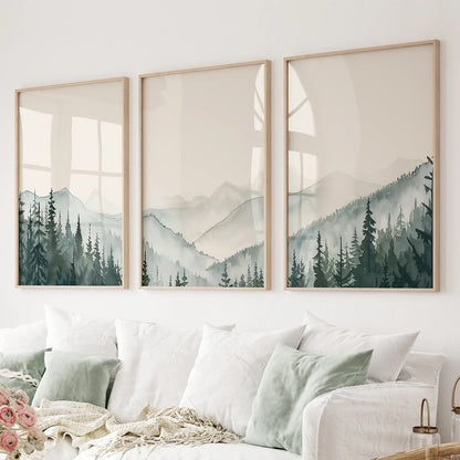 Set of 3 Mountain Forrest Decor Prints Wall Art