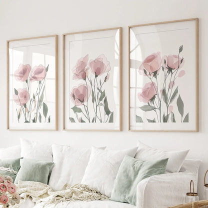 Watercolor Blush Pink Flowers Poster Decor Set