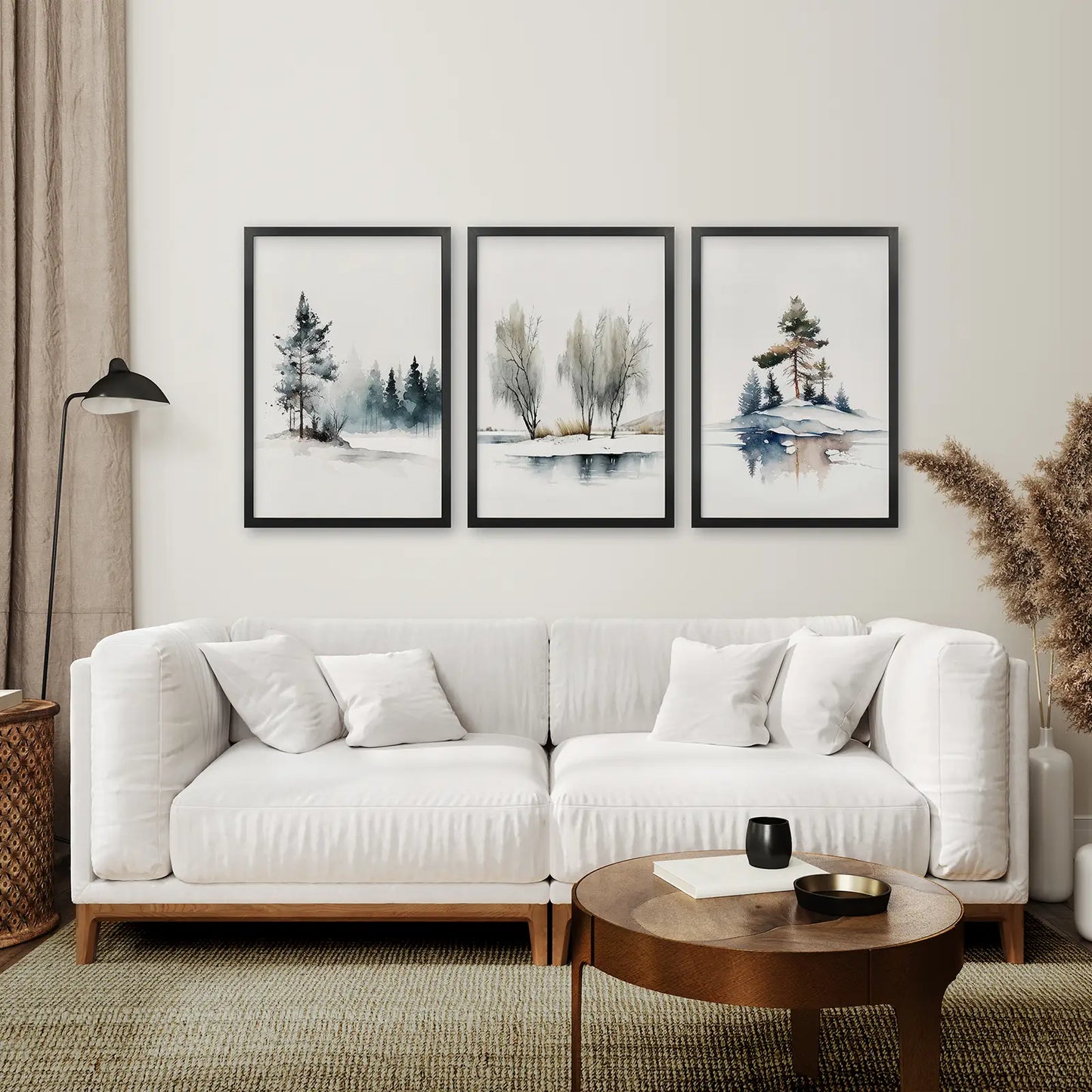 Winter Nature Set of 3 Wall Art Pine Forest Decor