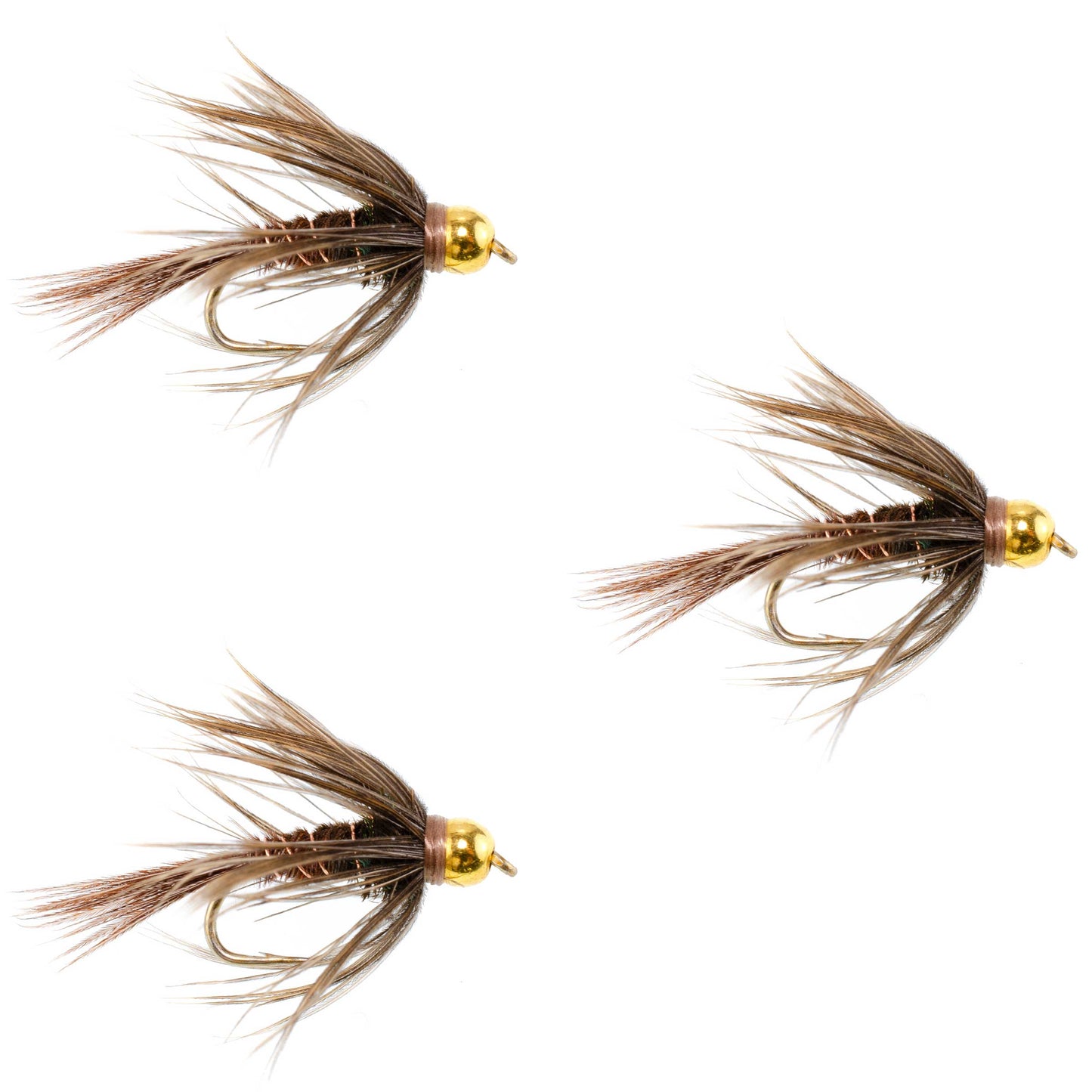 3 Pack Soft Hackle Bead Head Pheasant Tail Nymph Fly - Size 18