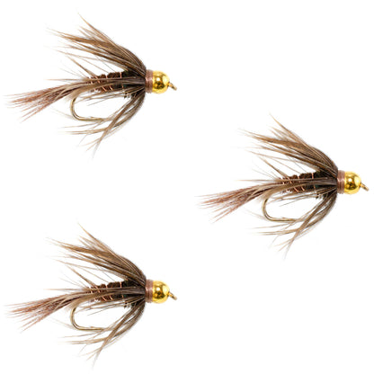 3 Pack Soft Hackle Bead Head Pheasant Tail Nymph Fly - Size 12