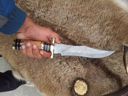 Custom Handmade Steelstorm Bowie Knife with Twist Pattern Damascus Steel Blade and Olive Wood Handle - 13 Inches