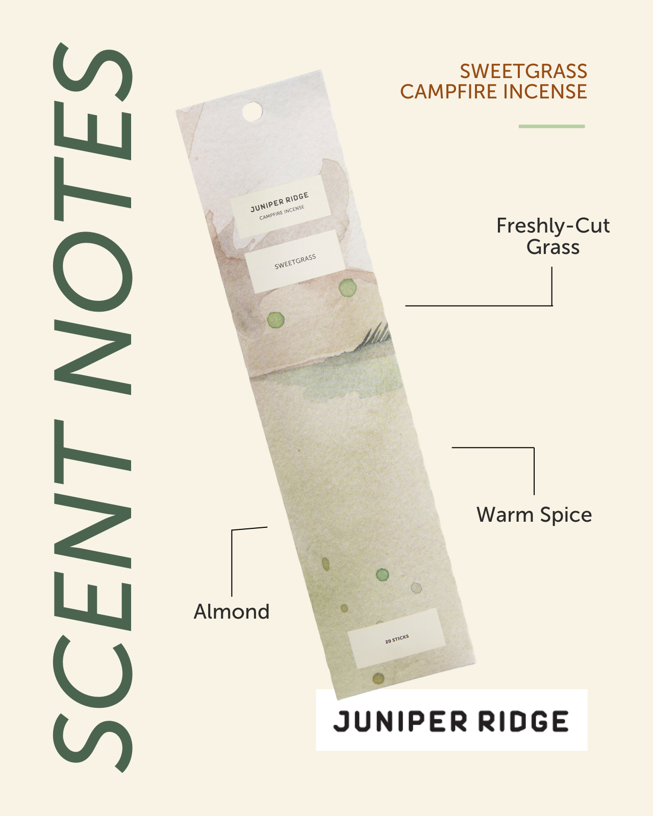 Sweetgrass Campfire Incense (20 Sticks)