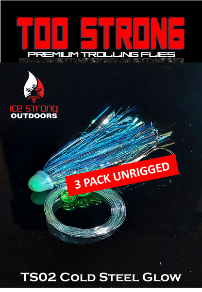 Ice Strong Outdoors - Too Strong Premium Trolling Flies - 3 Pack Unrigged - NEW 2026 Colors RELEASED!