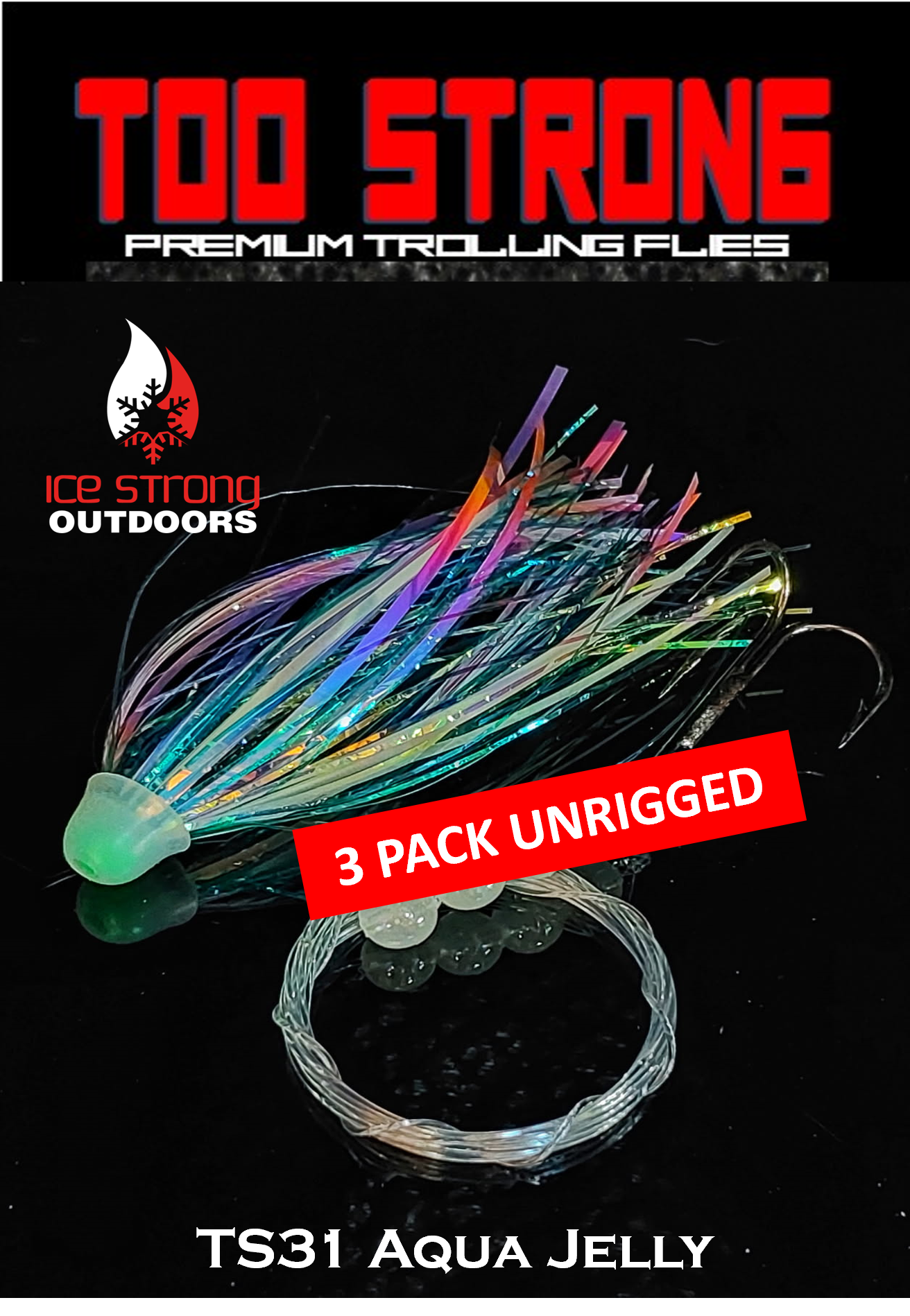 Too Strong Premium Trolling Flies - 3 Pack Unrigged