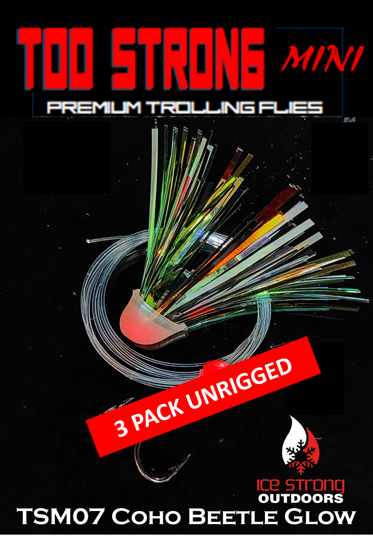 Too Strong Premium Trolling MINI Flies - 3 Pack Unrigged