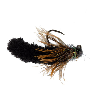 Tungsten Bead Black Mop Fly Tactical Jig Czech Euro Nymph Barbless Fly 12 Flies - Size 14