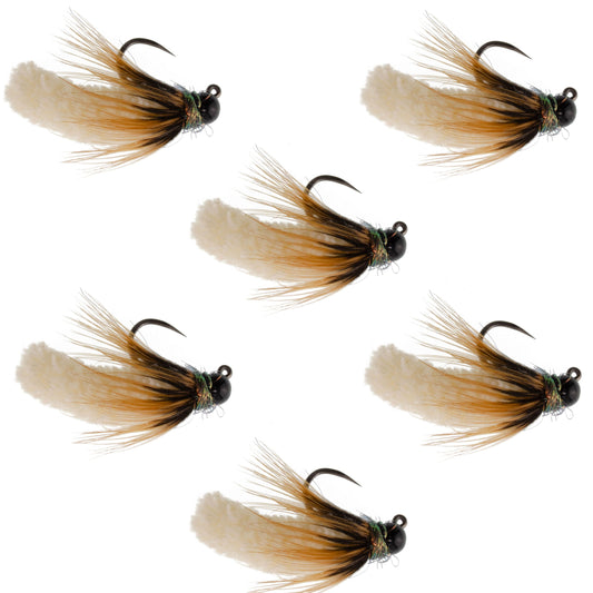 Tungsten Bead Cream Mop Fly Tactical Jig Czech Euro Nymph Barbless - 6 Flies Size 14