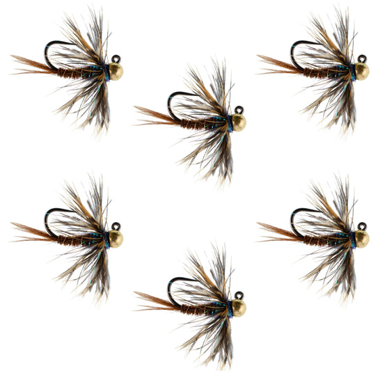 Tungsten Bead Soft Hackle Pheasant Tail Tactical Jig Czech Nymph Euro Nymphing Fly - 6 Flies Size 16