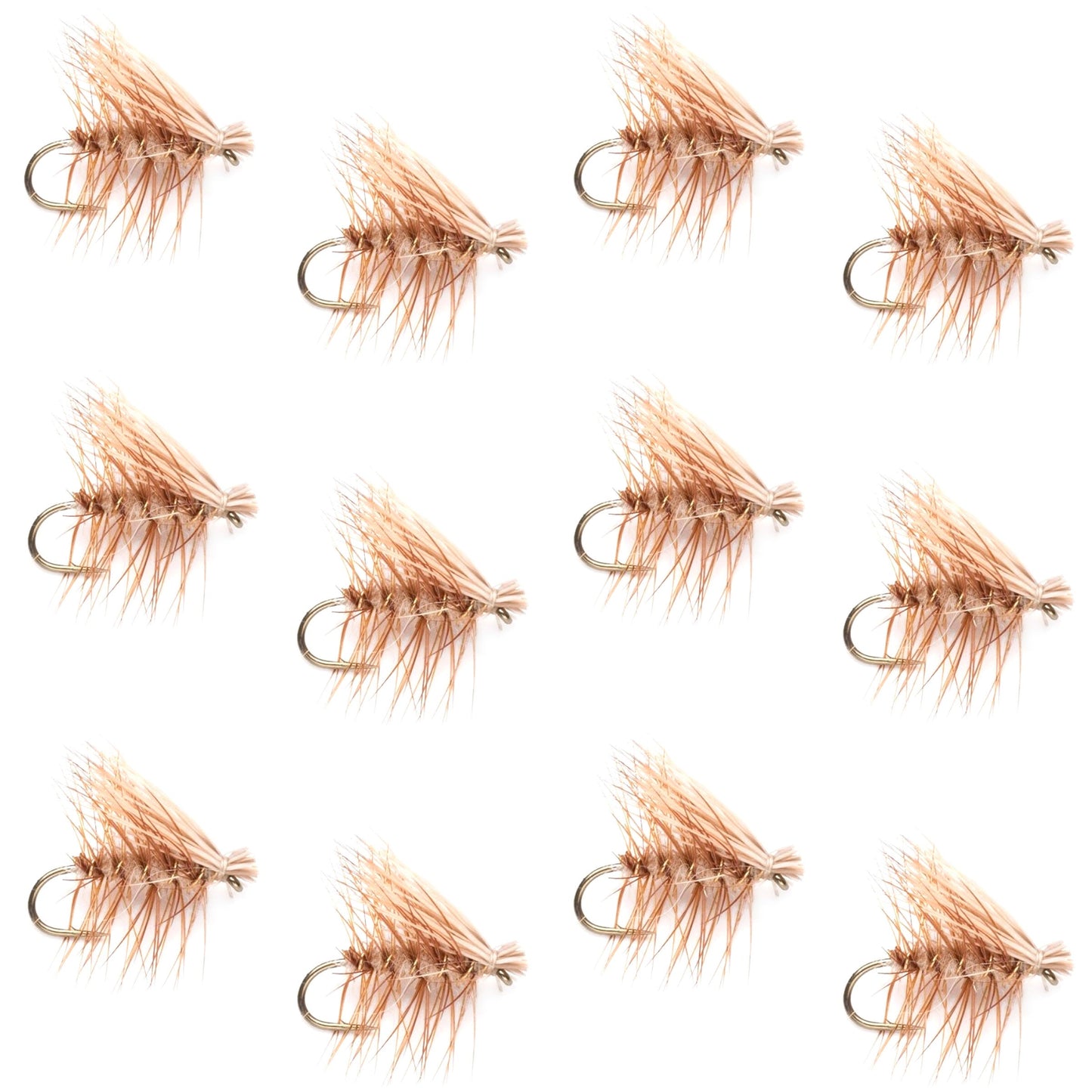 Tan Elk Hair Caddis Classic Trout Dry Fly - 12 Flies Size 16