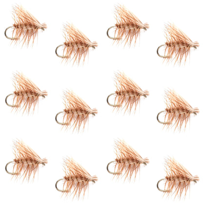 Tan Elk Hair Caddis Classic Trout Dry Fly - 12 Flies Size 16