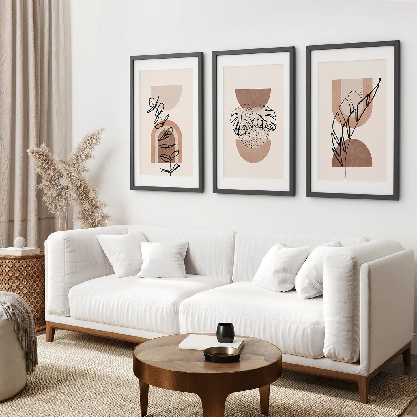 Abstract Watercolor Set of 3 Boho Prints. Tropical Leaves