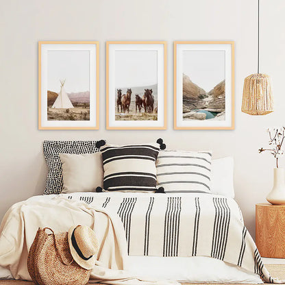 Native American Desert Landscape. Wall Art Set of 3 Prints