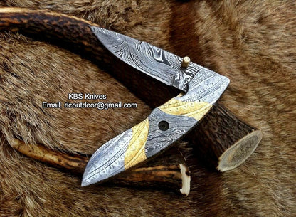 Everyday Carry Hand Engraved Damascus Steel Folding Pocket Knife with Steel & Brass Handle – The MasterCraft