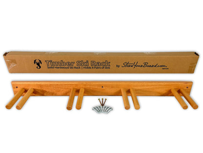 Snowbird Ski Storage Wood Rack | Holds 4 Pairs of Skis