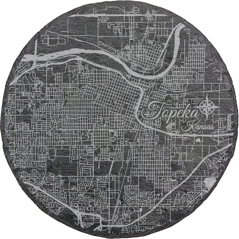 Topeka, Kansas Round Slate Coaster