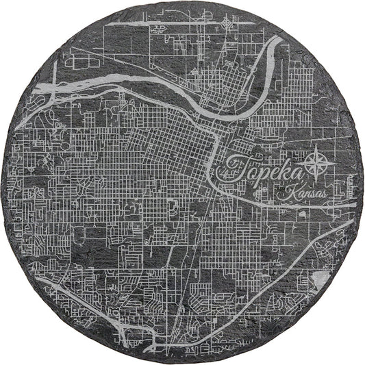 Topeka, Kansas Round Slate Coaster