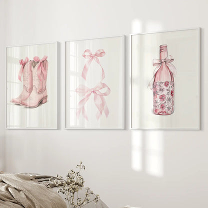 Cowgirl Boots Preppy Modern Wall Art Poster Set