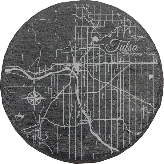 Tulsa, Oklahoma Round Slate Coaster