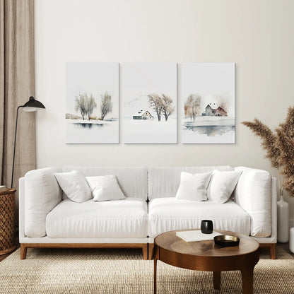 Winter Farm Tree Watercolor Wall Art Poster Set