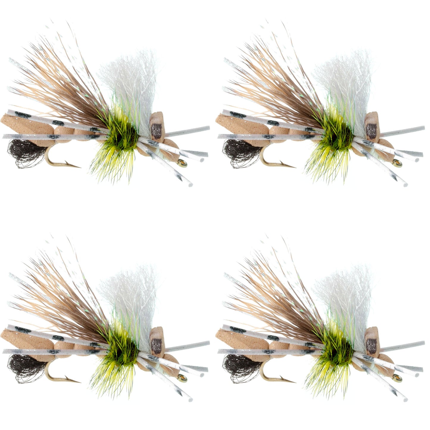 Water Trout Foam Grasshopper Fly - 4 Flies Hook Size 10