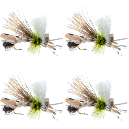 Water Trout Foam Grasshopper Fly - 4 Flies Hook Size 10