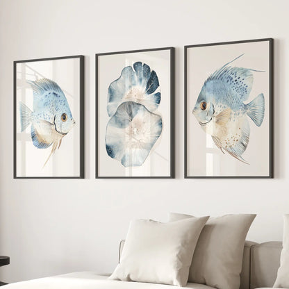Modern Watercolor Coastal Prints. Fish Wall Art Posters