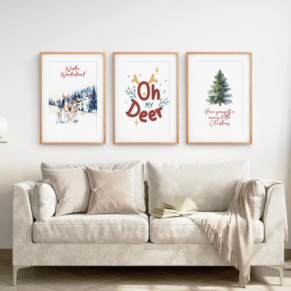 Winter Wonderland Christmas Wall Art Prints Set