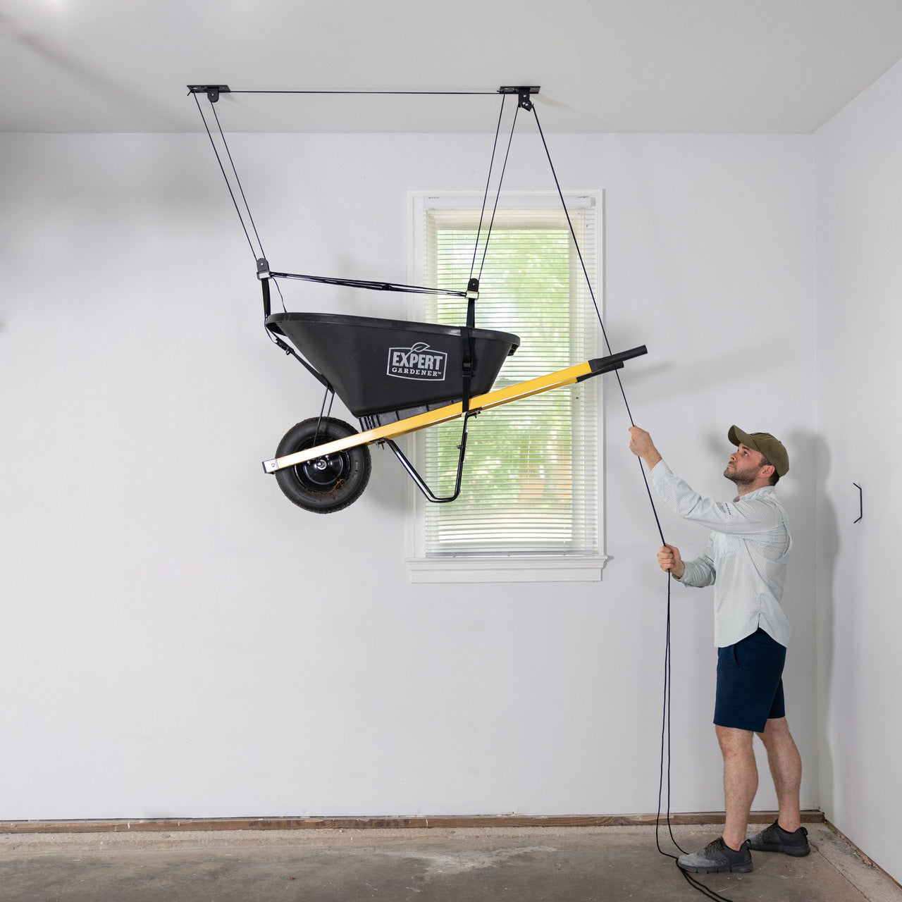 Essential Wheelbarrow Garage Ceiling Storage Hoist | Holds up to 150 lbs | 14' Lift