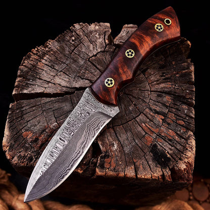 KBS Knives - 'Wilderness Warrior' Custom Handmade Damascus Steel Hunting Knife with Rosewood Handle