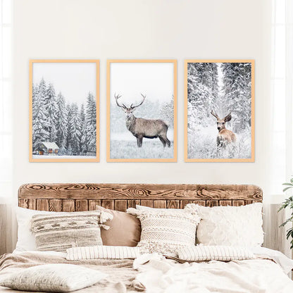 Winter Animal Wall Decor Set of 3. Snowy Forest, Deer