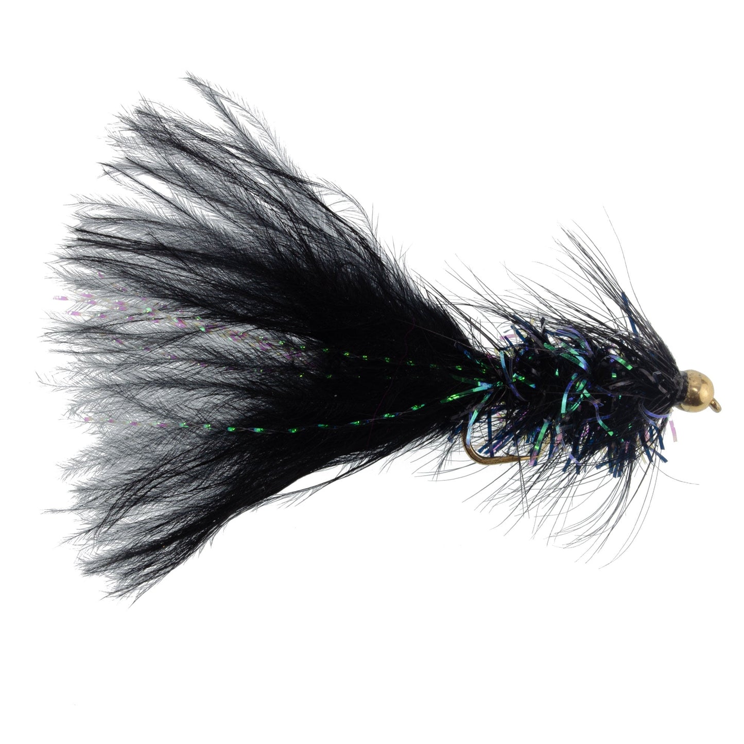 Black Bead Head Crystal Woolly Bugger Streamer - 12 Flies - Size 4