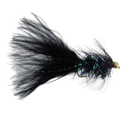 Black Bead Head Crystal Woolly Bugger Streamer - 12 Flies - Size 4