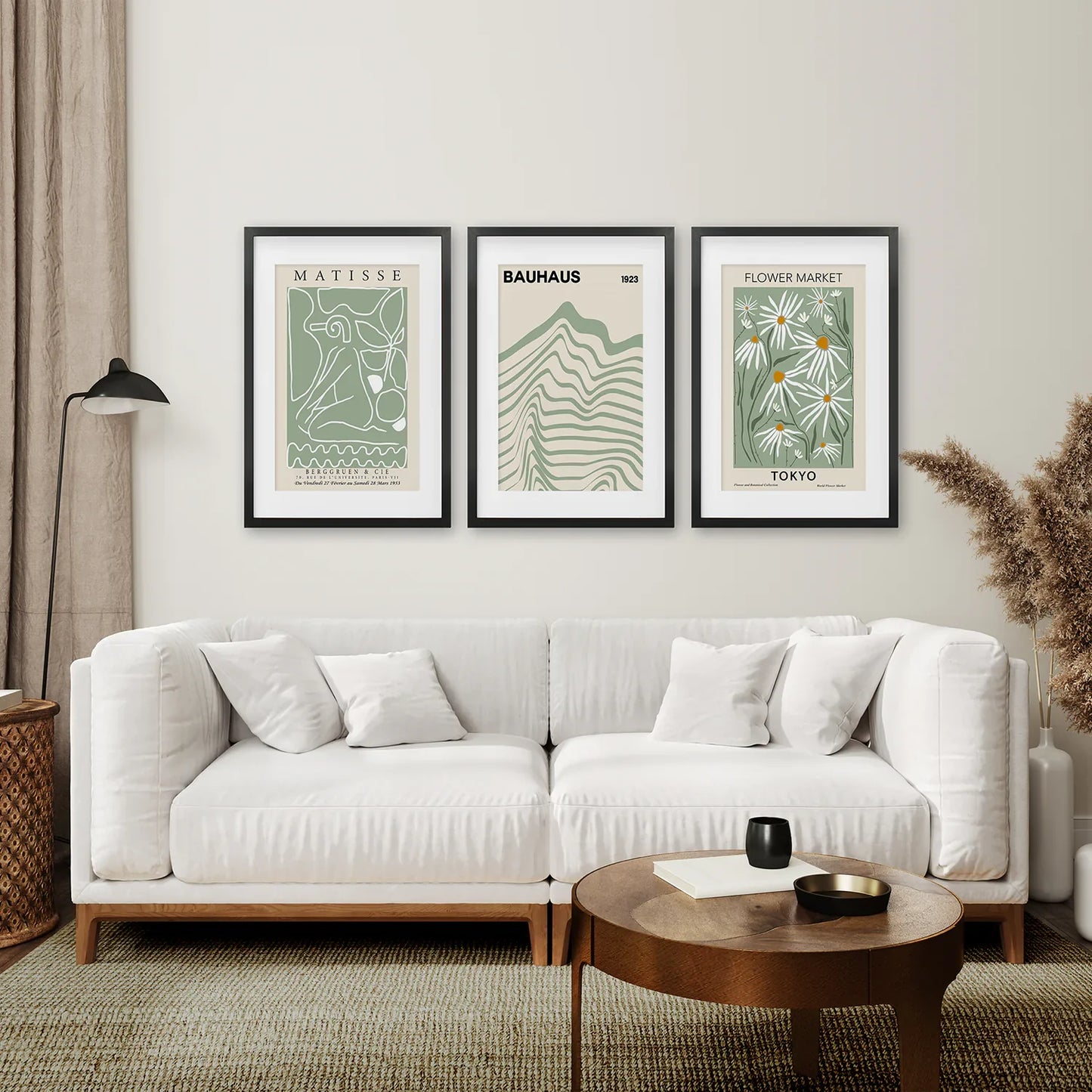Sage Green Modern Wall Art Set of 3 Prints