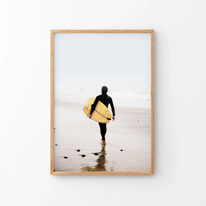 Yellow Surfboard Poster. Coastal Lifestyle Themed Print