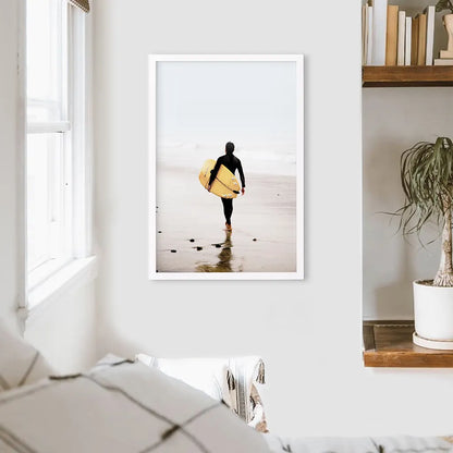 Yellow Surfboard Poster. Coastal Lifestyle Themed Print