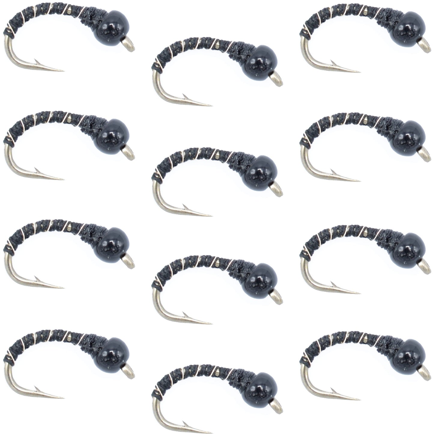 Black Zebra Midge - Black Bead Head - 1 Dozen - Size 20 - Tailwater and Lake Fly Fishing Flies