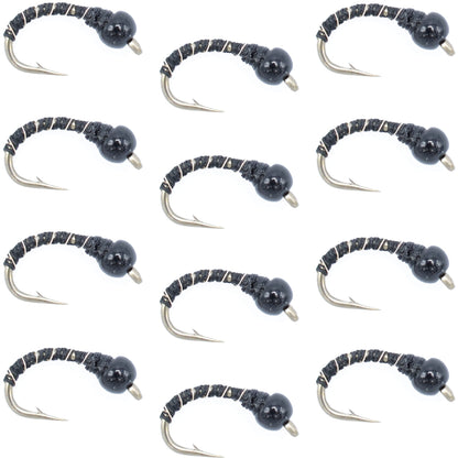 Black Zebra Midge - Black Bead Head - 1 Dozen - Size 20 - Tailwater and Lake Fly Fishing Flies