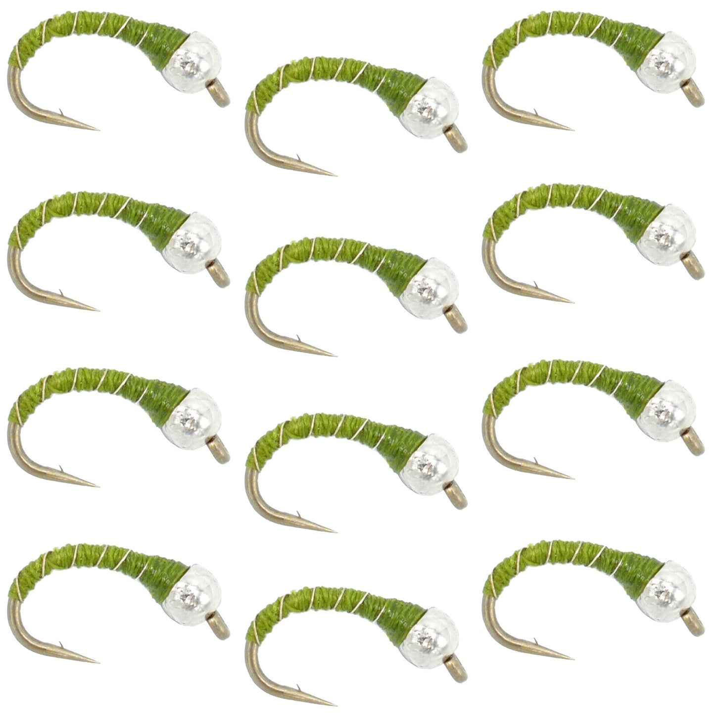 Bead Head Olive Zebra Midge Still Water Nymph 1 Dozen  Hook Size 14