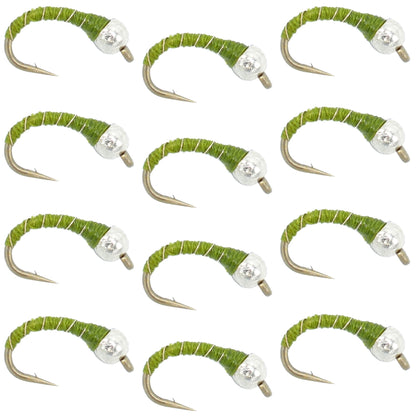 Bead Head Olive Zebra Midge Still Water Nymph 1 Dozen  Hook Size 16