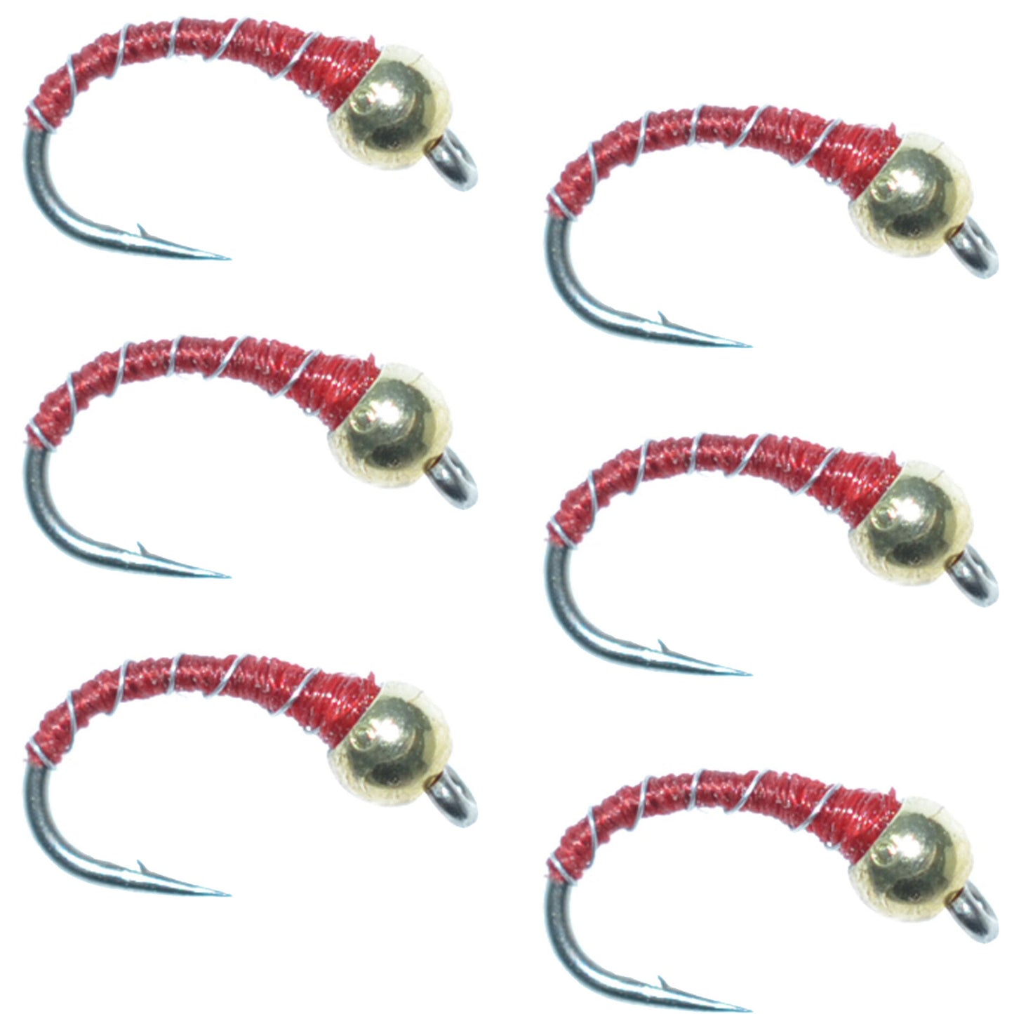 Bead Head Red Zebra Midge Still Water Nymph 6 Flies Hook Size 18