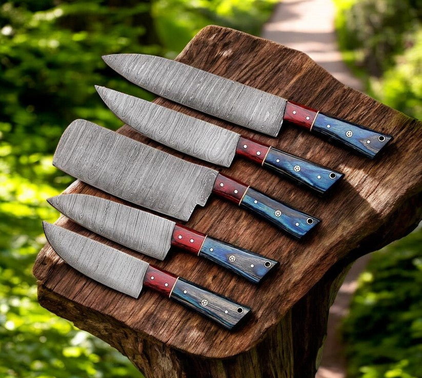 Premium Damascus Knife Set - Handmade with Exotic Wood Handles