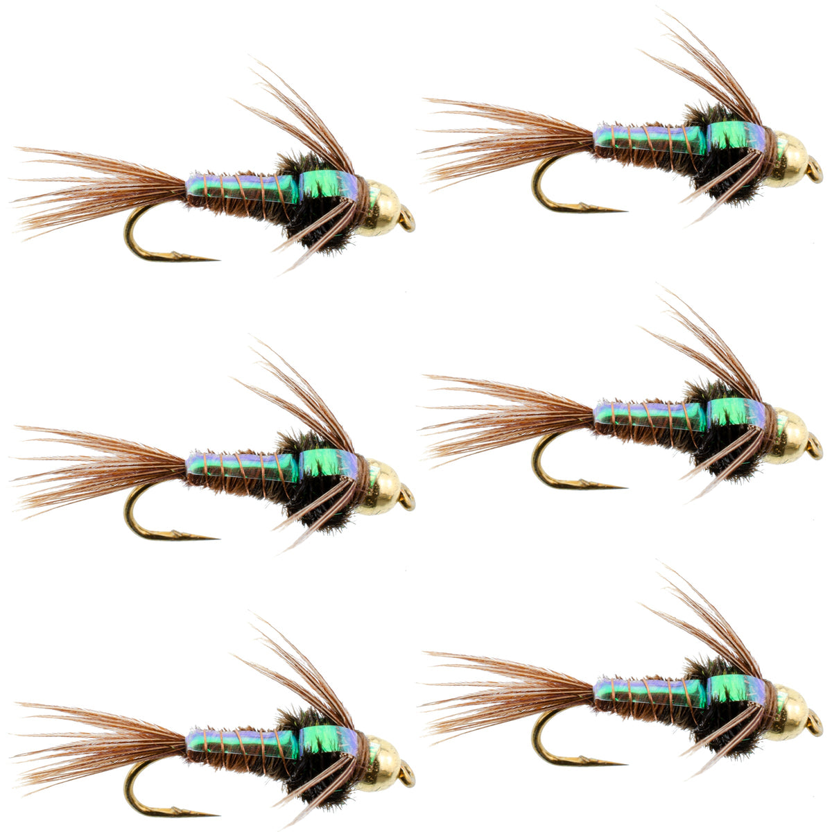 Tungsten Bead Head Flash Back Pheasant Tail Nymph 6 Flies Size 14