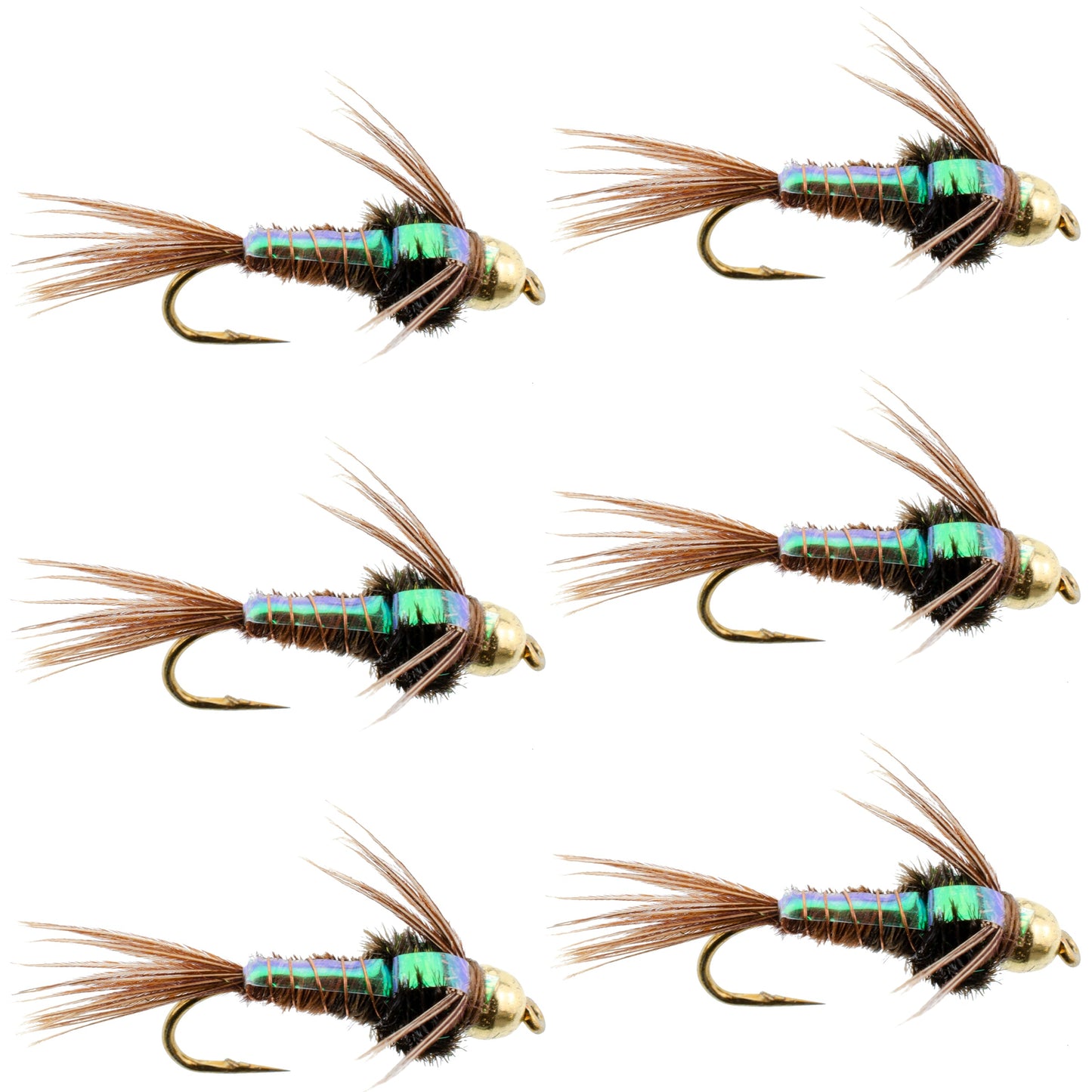 Tungsten Bead Head Flash Back Pheasant Tail Nymph 6 Flies Size 10
