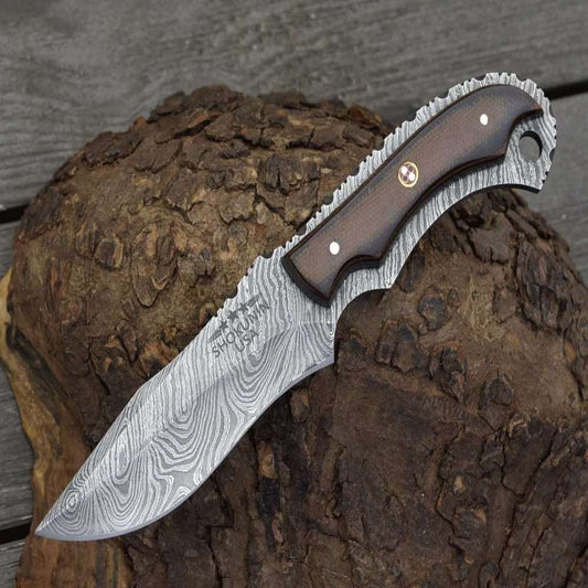 Alchemy Damascus Skinning Knife with Micarta Handle