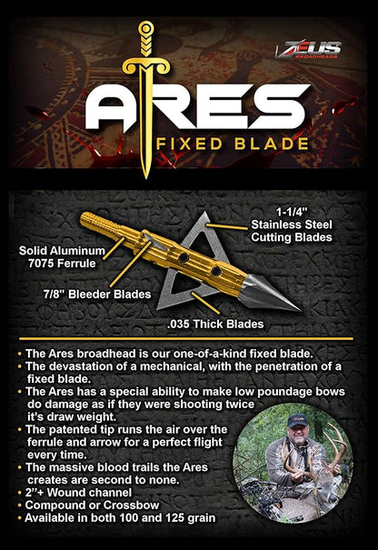 ZEUS ARES BROADHEADS 100GR OR 125GR (3 PACK)