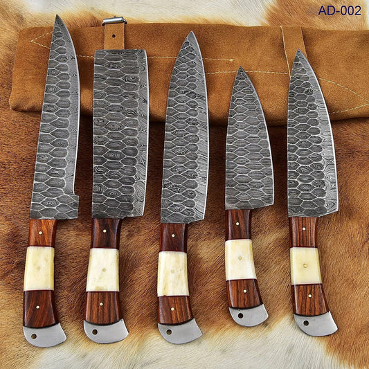 Custom Handmade Damascus Cooking Knife Set - 5 Pieces