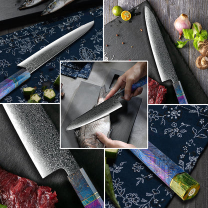 Spectrum Knife Set 6 Piece VG10 Damascus Steel with Exotic tie-dye-Stained Olive Burl Wood Handle