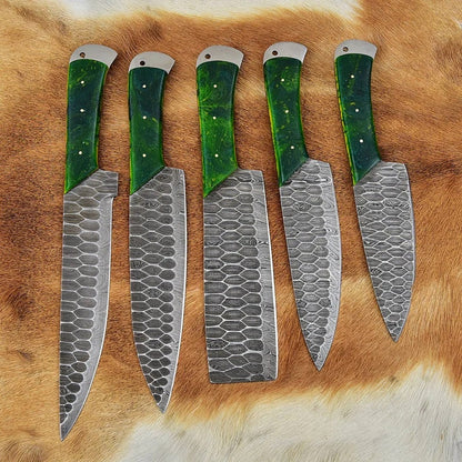Custom Handmade Damascus Knife Set Kitchen - 5 Pieces