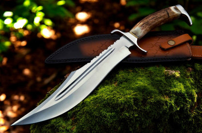Bowie Knife With Antler Handles – 14" D2 Steel Blade With Blood Groove & Antler Handle